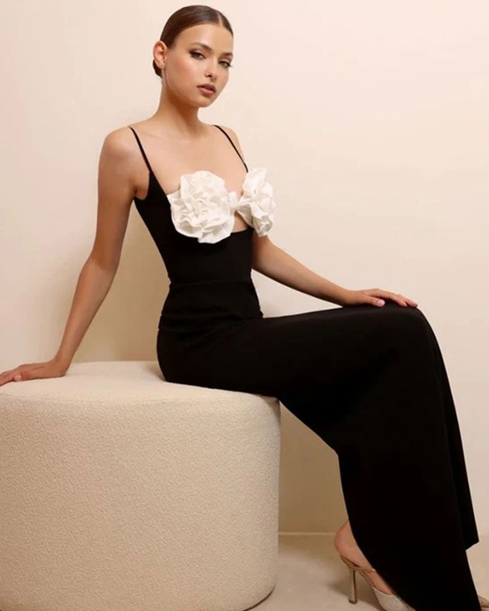 Sling halter flowers dress ladies pure long dress for women