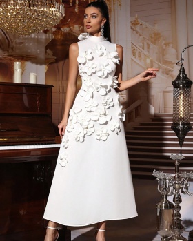 Slim flowers dress summer A-line long dress for women