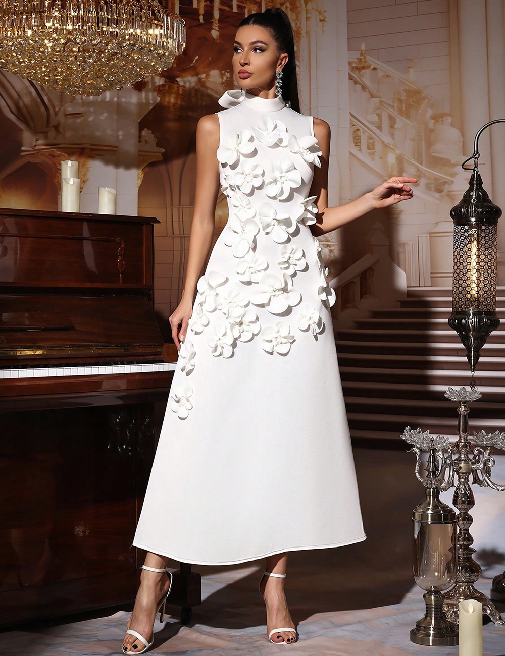 Slim flowers dress summer A-line long dress for women