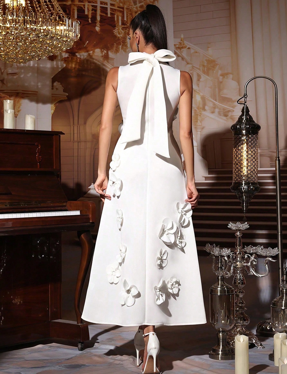 Slim flowers dress summer A-line long dress for women