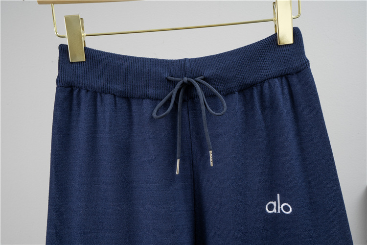 Casual tops knitted wide leg pants 2pcs set for women