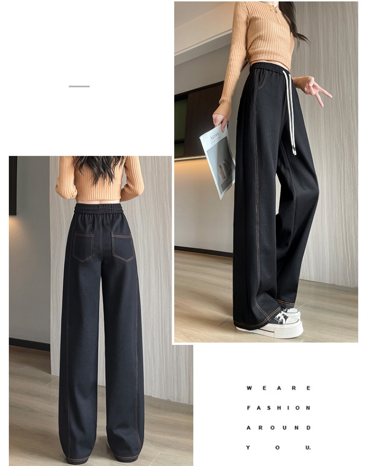 Elastic wide leg pants denim casual pants for women