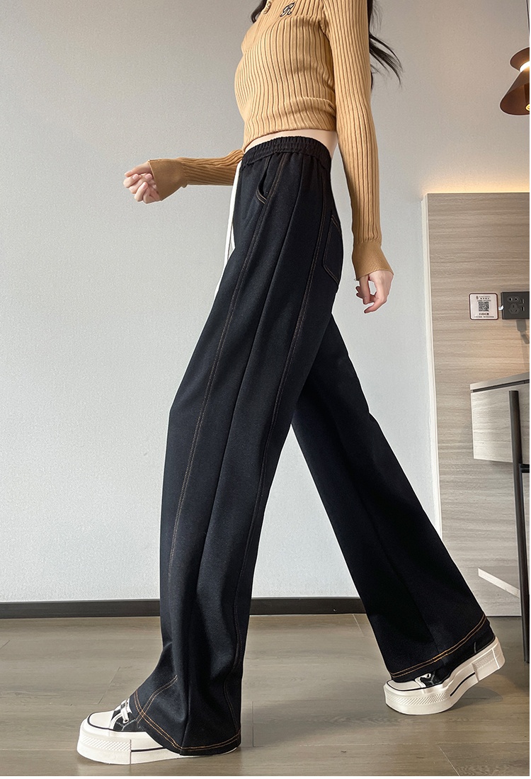 Elastic wide leg pants denim casual pants for women