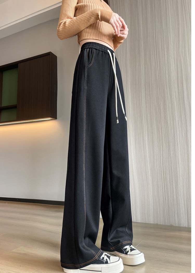 Elastic wide leg pants denim casual pants for women