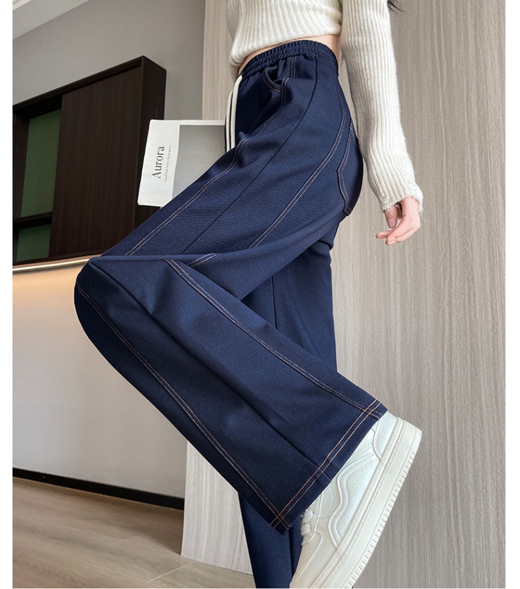 Elastic wide leg pants denim casual pants for women