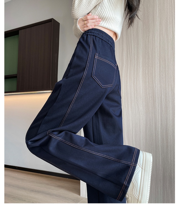Elastic wide leg pants denim casual pants for women