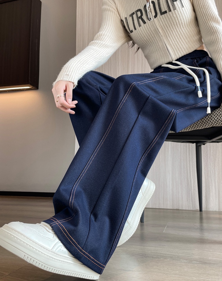 Elastic wide leg pants denim casual pants for women