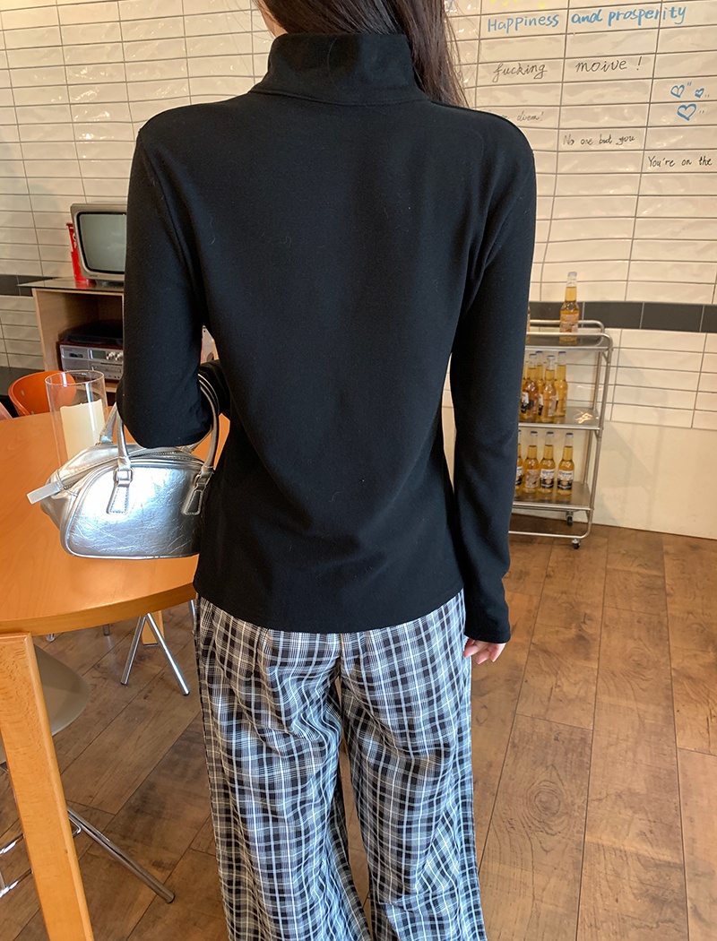 Korean style zip tops cstand collar T-shirt for women