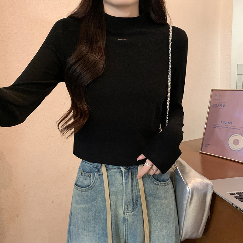 Short T-shirt half high collar tops for women