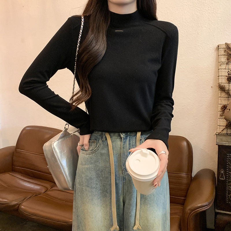 Short T-shirt half high collar tops for women