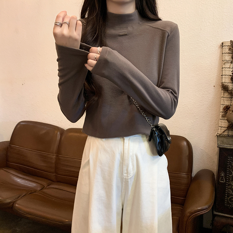 Short T-shirt half high collar tops for women