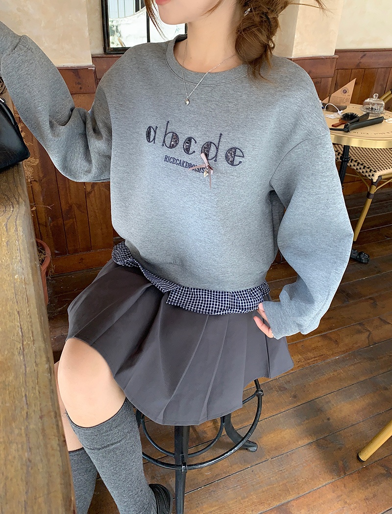 Pseudo-two embroidery hoodie loose Korean style tops