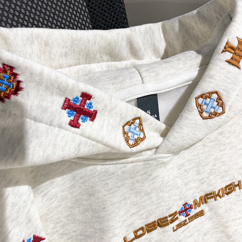 Plus velvet hoodie embroidered flowers tops for men