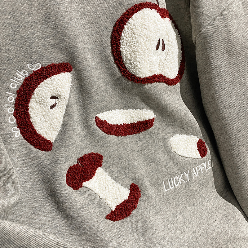 Loose cartoon thermal hoodie long round neck tops for women