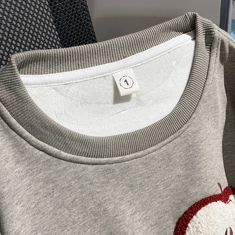 Loose cartoon thermal hoodie long round neck tops for women