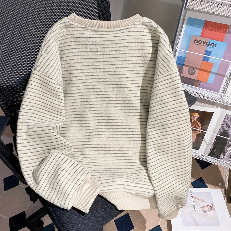 Loose stripe hoodie large yard tops for women