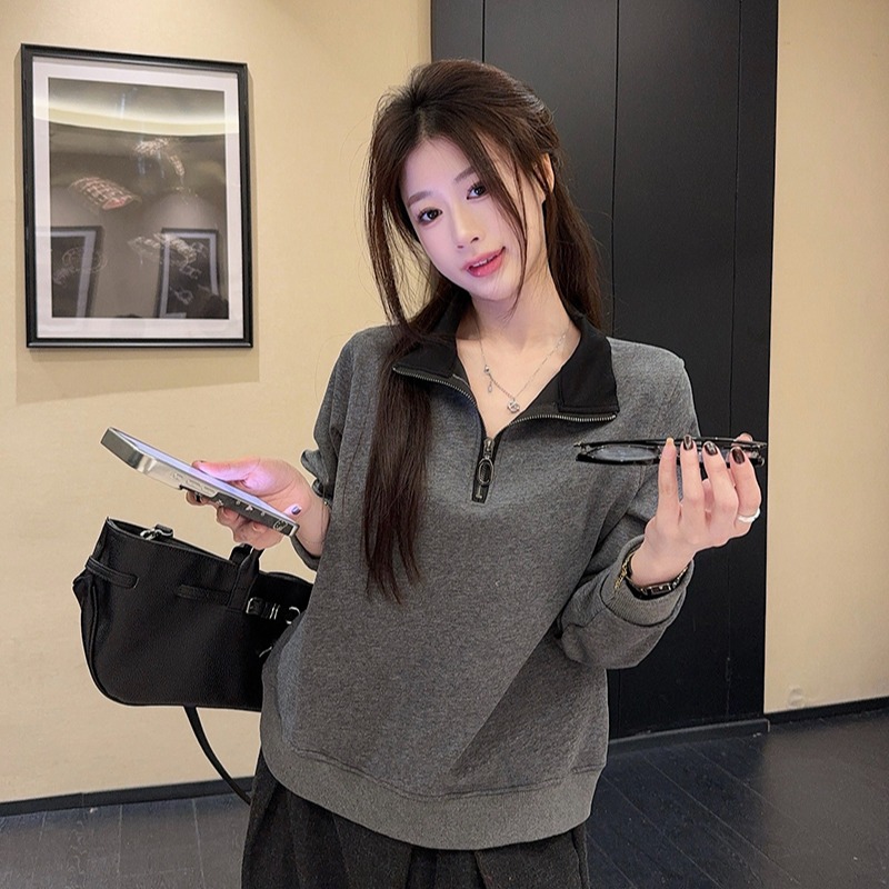 Mixed colors tops plus velvet hoodie for women