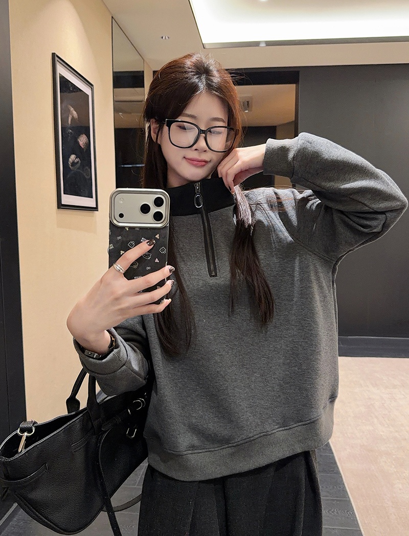 Mixed colors tops plus velvet hoodie for women