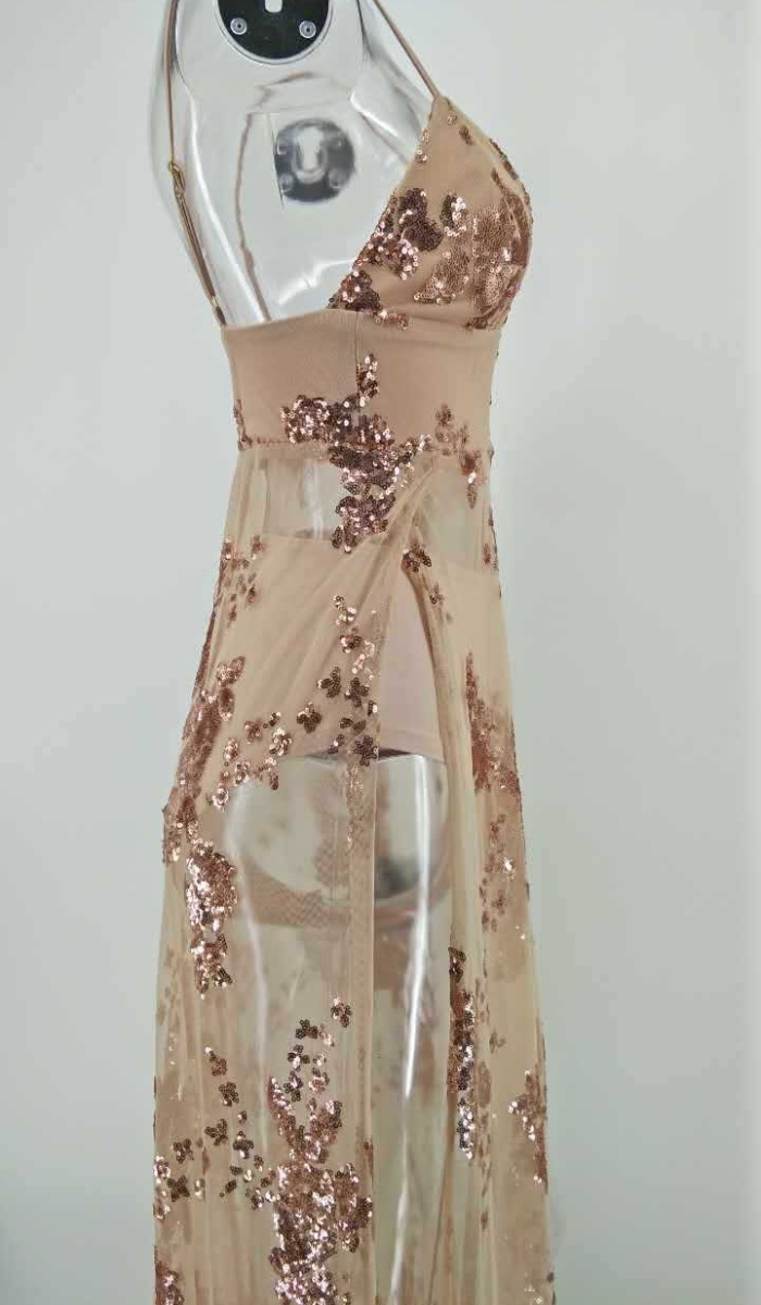Sling sequins sexy long dress split European style dress