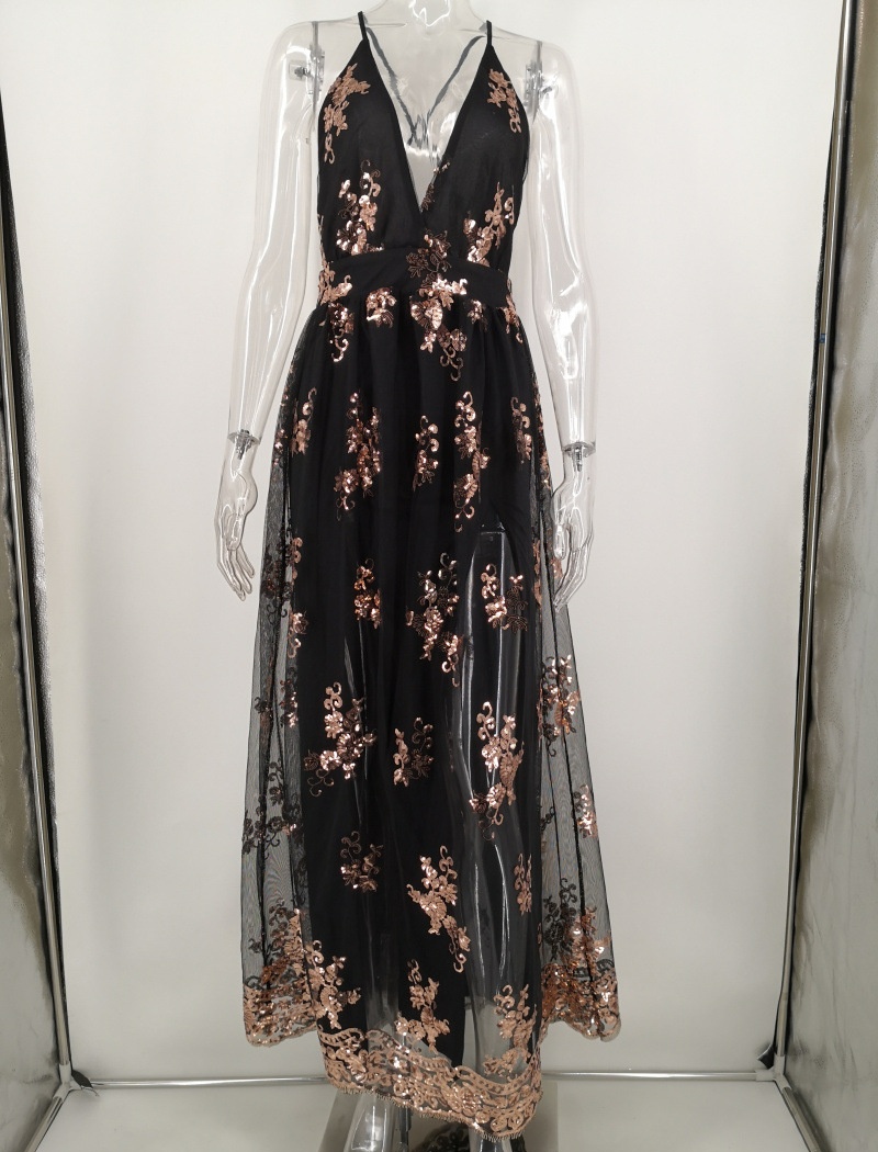 V-neck sling formal dress sexy sequins long dress for women