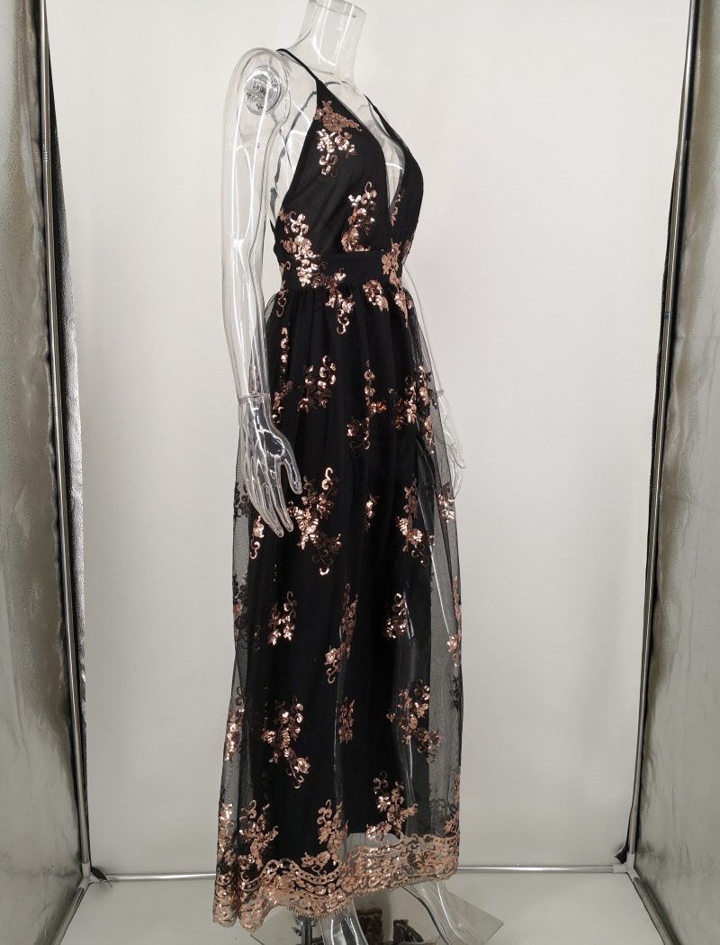 V-neck sling formal dress sexy sequins long dress for women