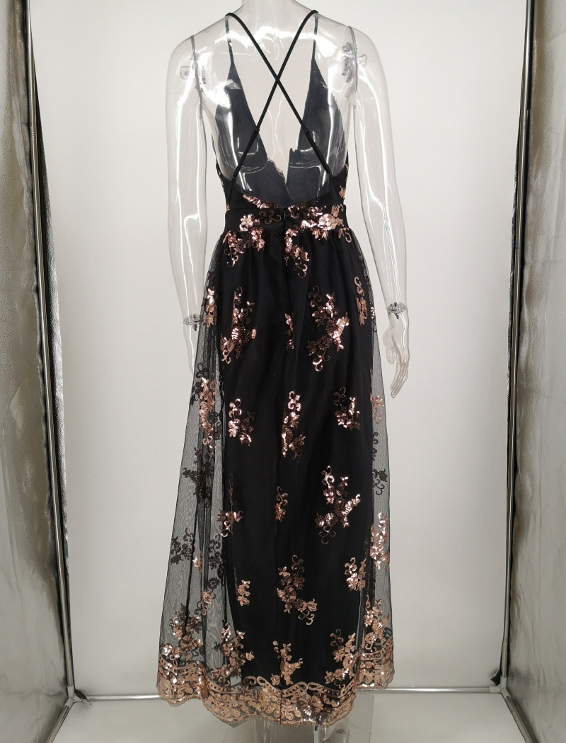 V-neck sling formal dress sexy sequins long dress for women