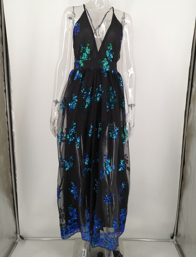 V-neck sling formal dress sexy sequins long dress for women
