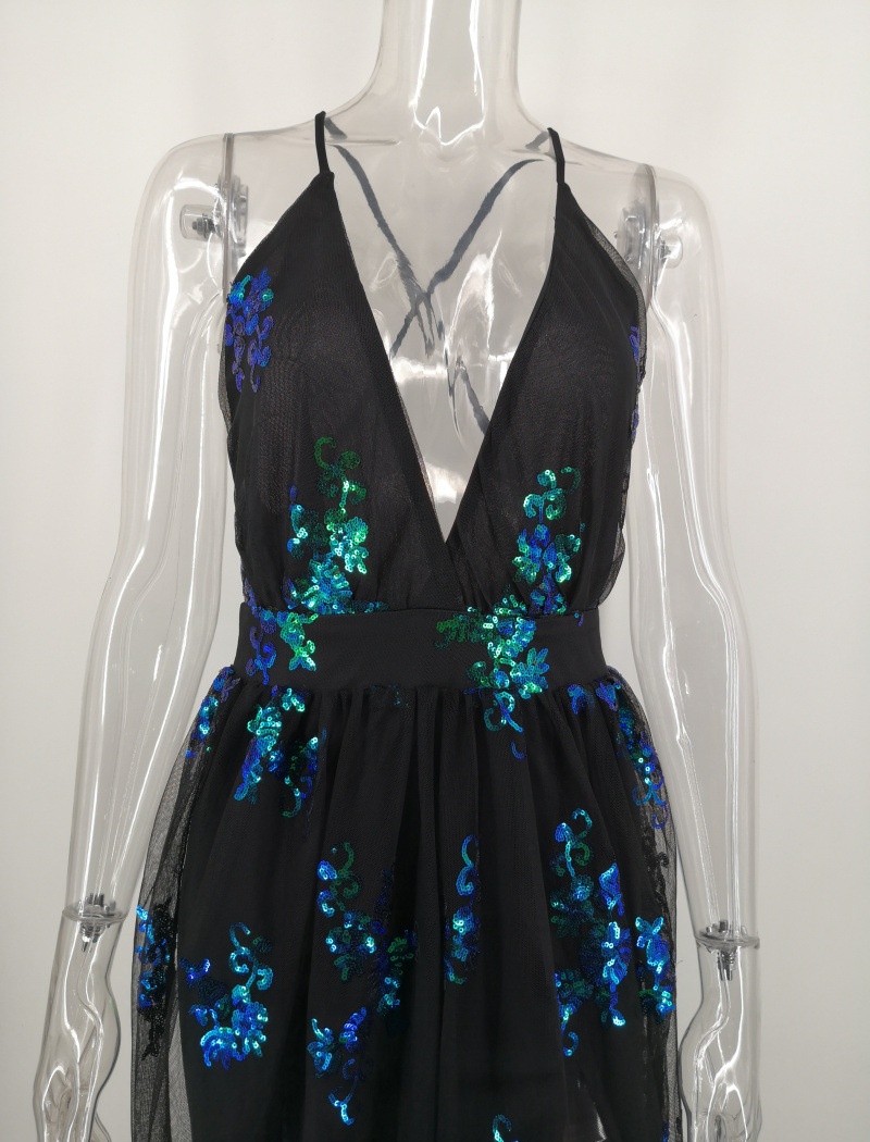 V-neck sling formal dress sexy sequins long dress for women