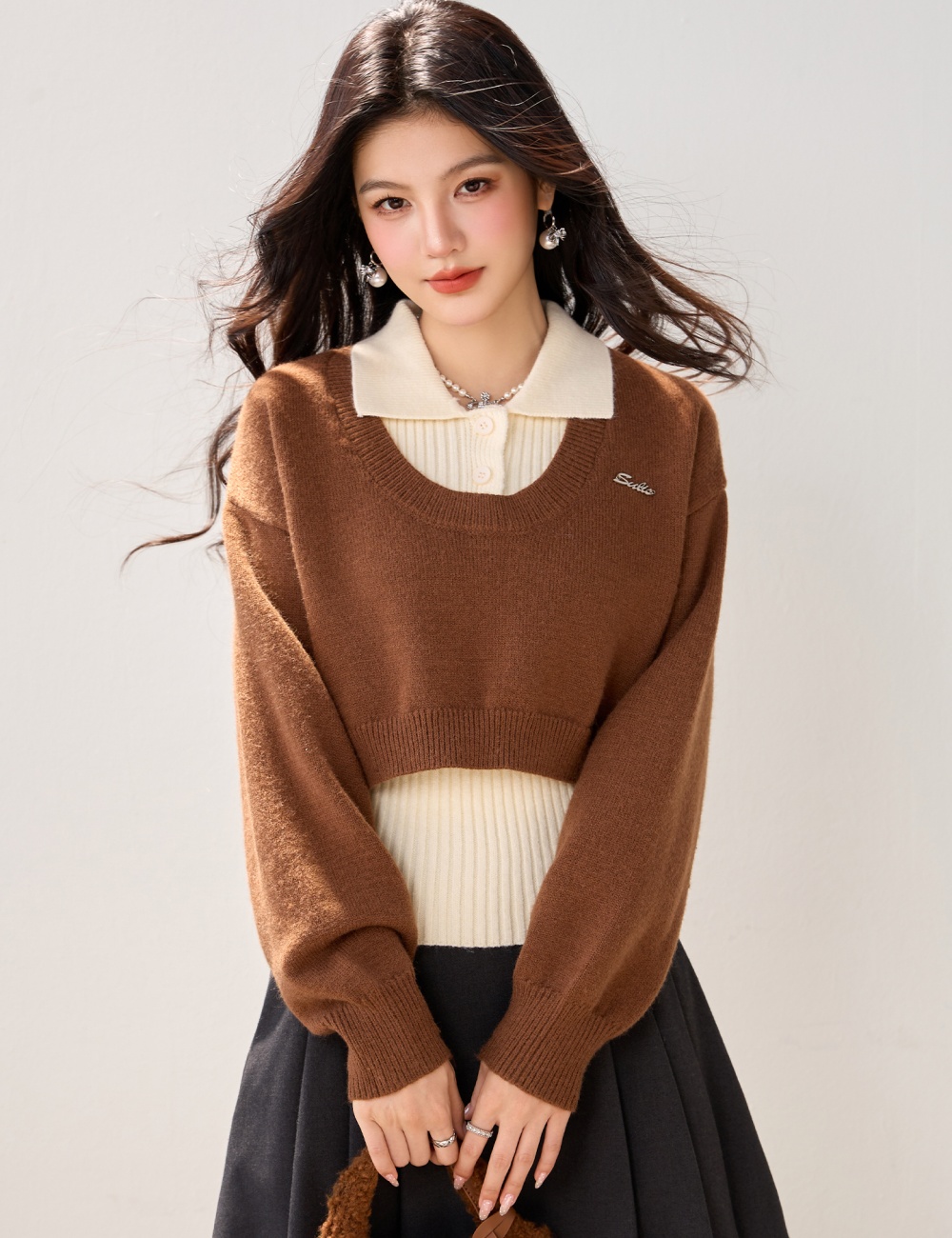 Long sleeve short sweater autumn and winter tops for women