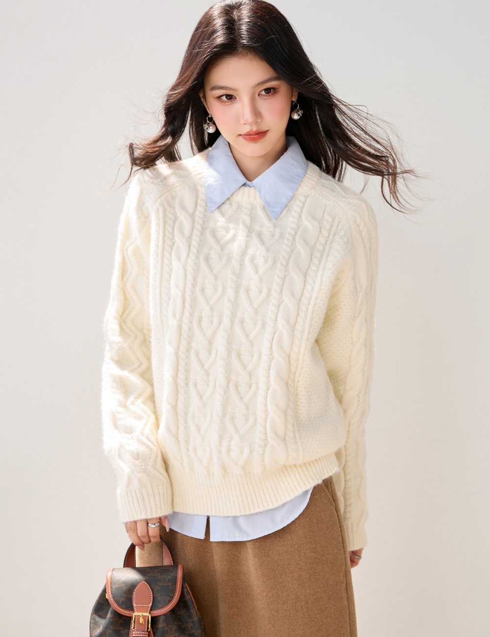 Knitted autumn and winter tops Korean style twist sweater for women