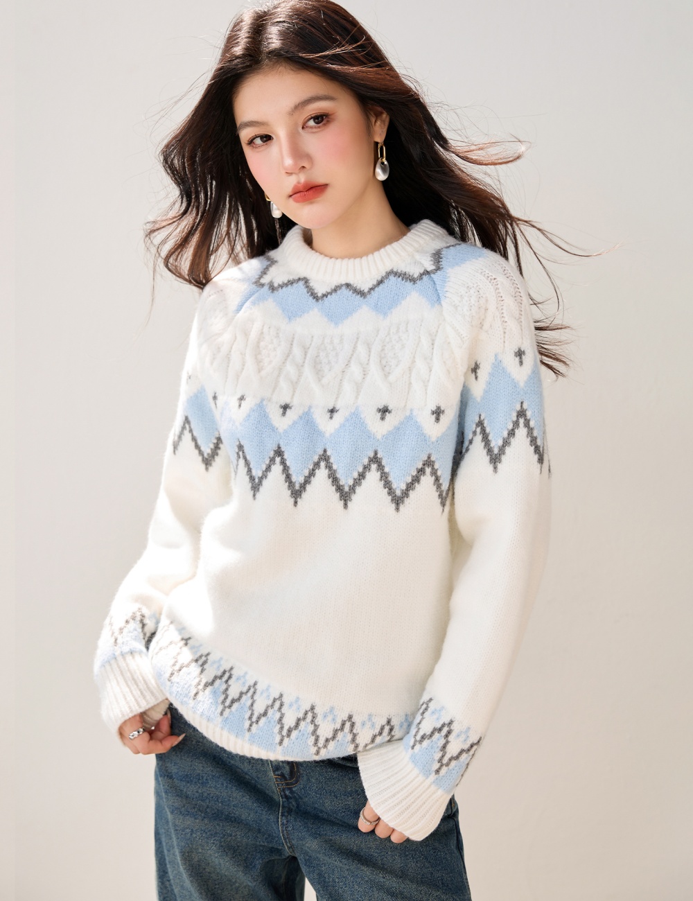 Pullover autumn and winter sweater retro thick tops for women