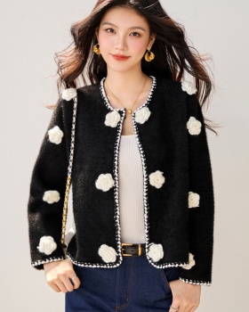 Black sweater knitted cardigan for women