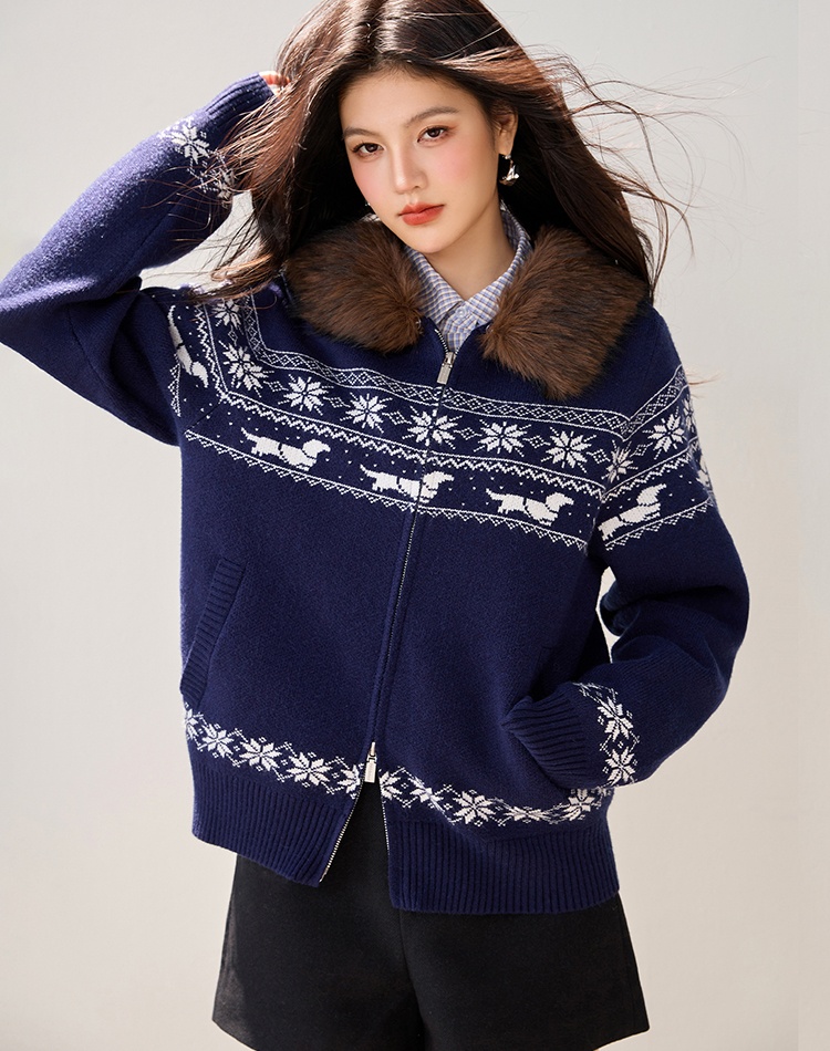 Fur collar American style sweater lazy tops for women