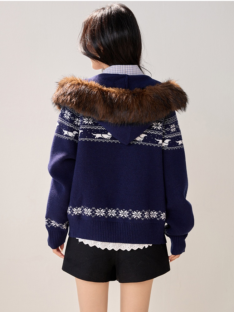 Fur collar American style sweater lazy tops for women