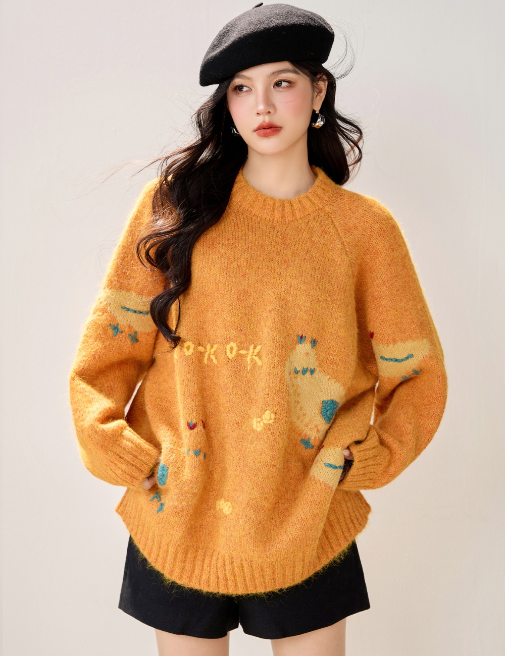Autumn and winter orange Korean style thick lazy sweater
