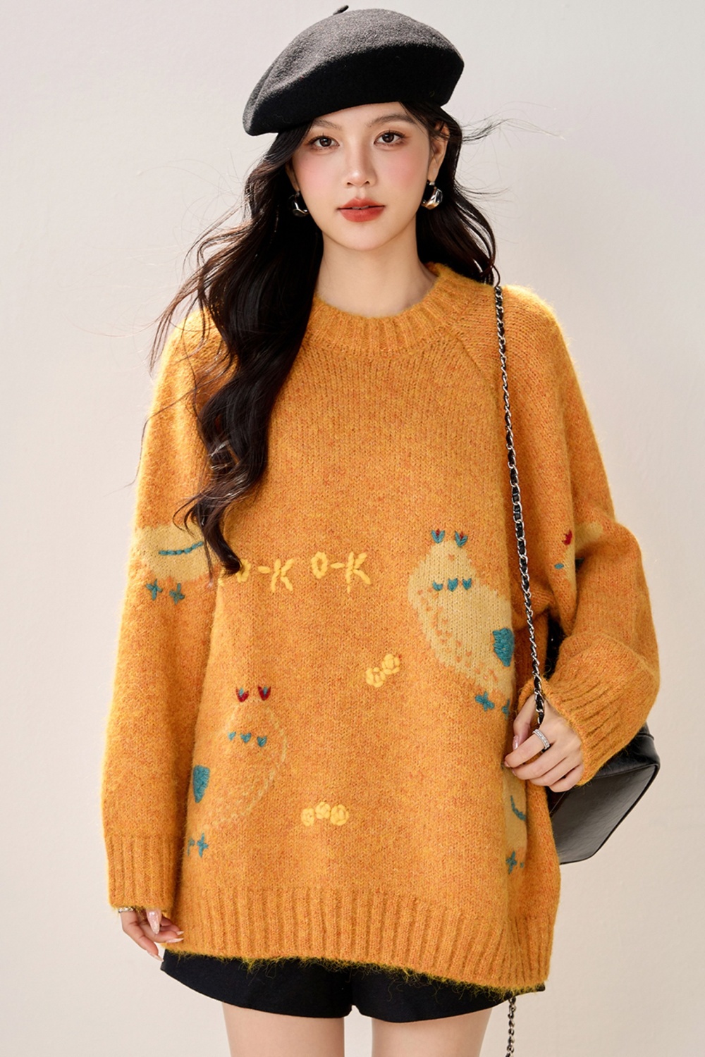 Autumn and winter orange Korean style thick lazy sweater