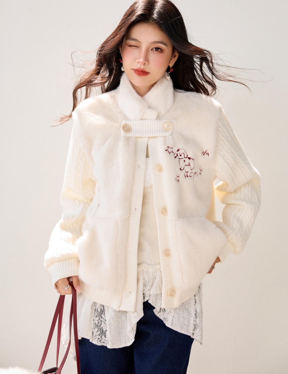 Winter thick sweater sweet knitted coat for women