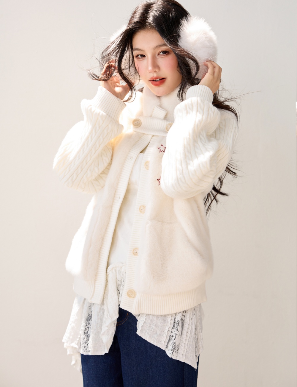 Winter thick sweater sweet knitted coat for women