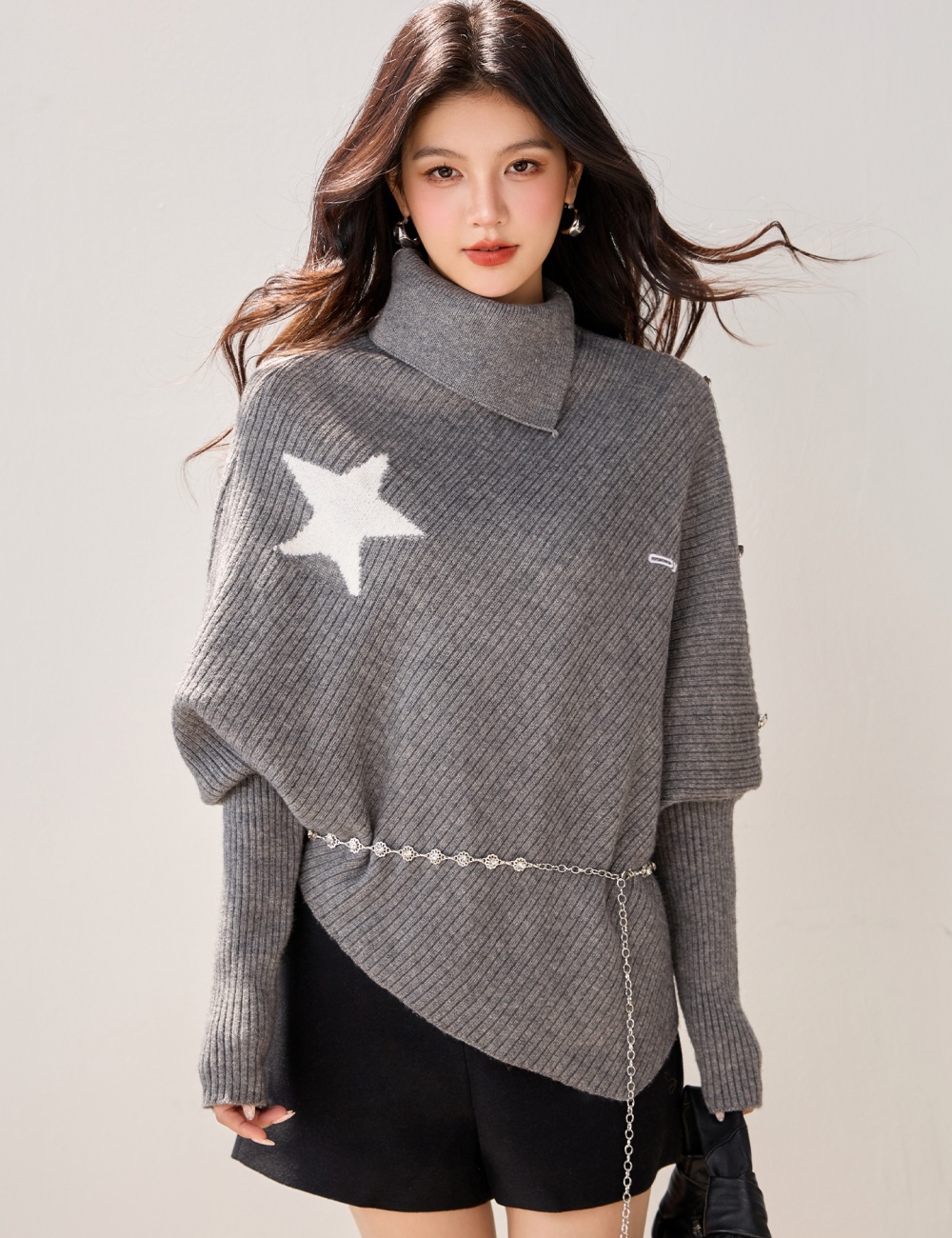 Irregular lazy tops niche gray sweater for women