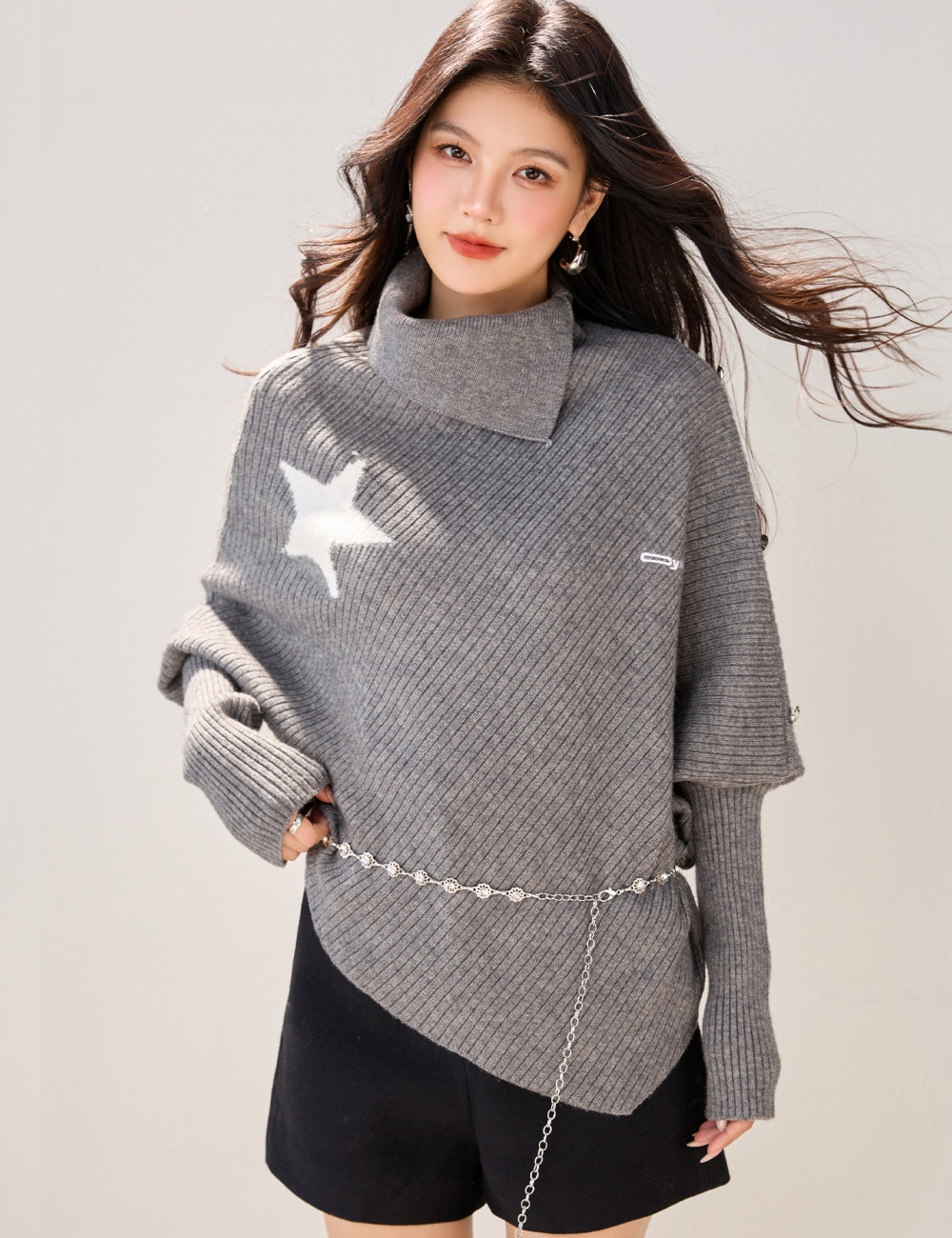 Irregular lazy tops niche gray sweater for women