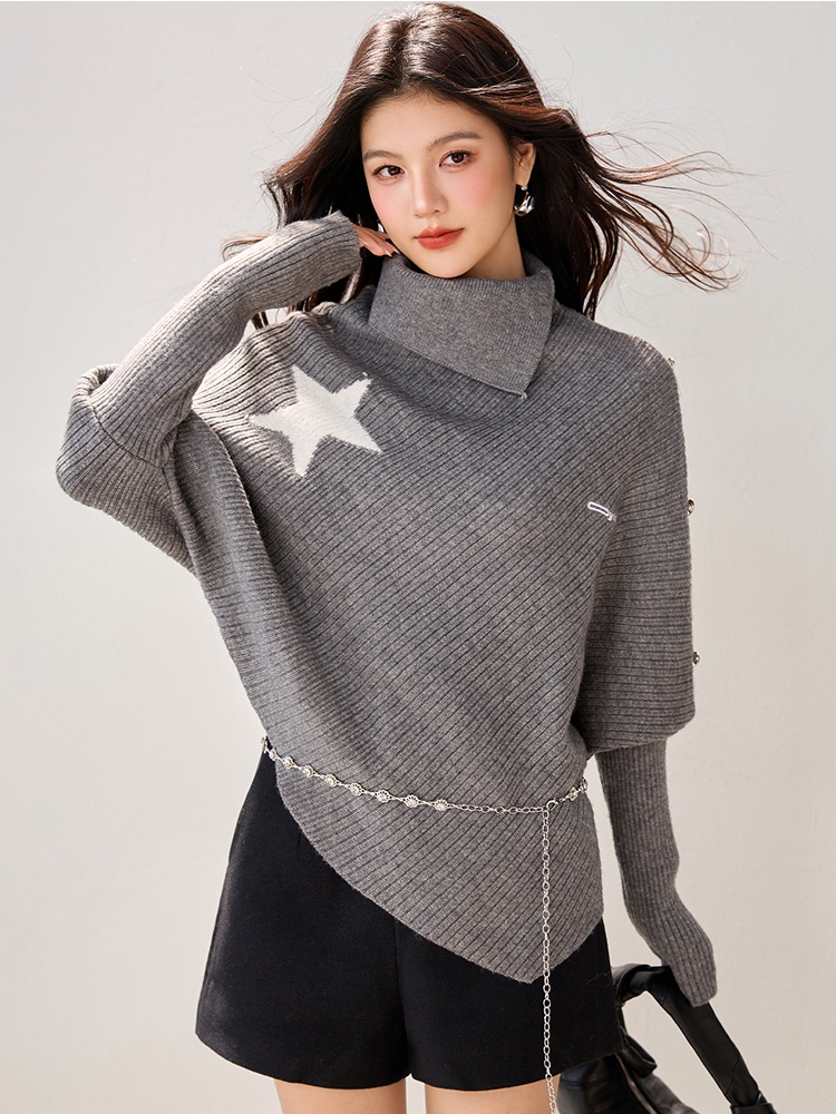 Irregular lazy tops niche gray sweater for women