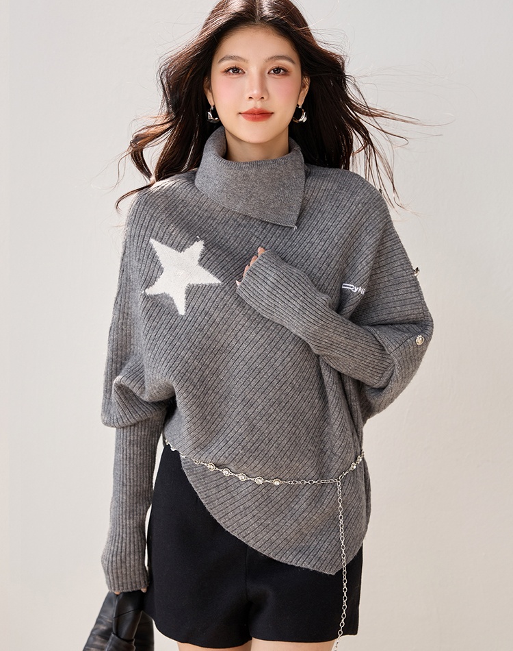 Irregular lazy tops niche gray sweater for women