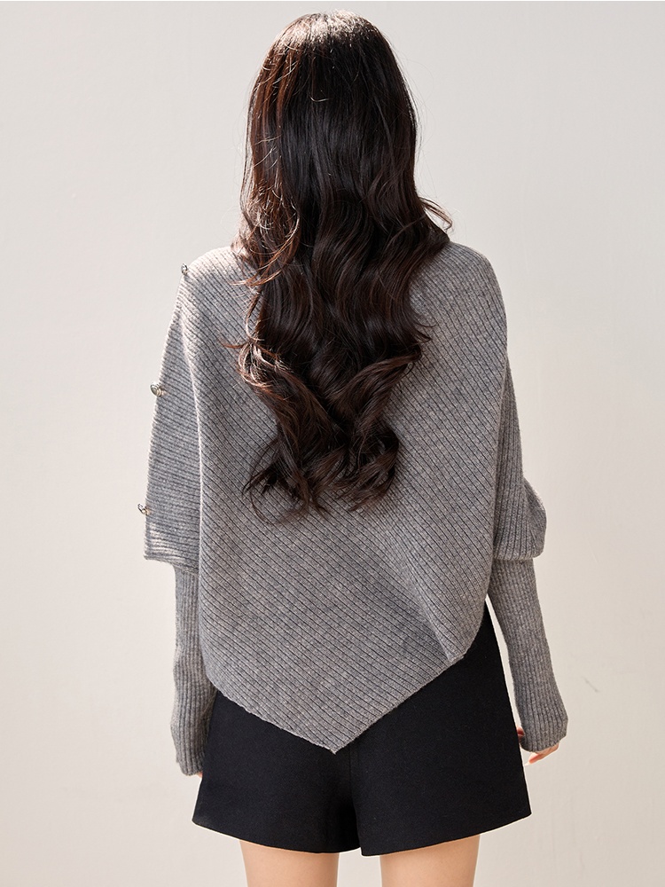 Irregular lazy tops niche gray sweater for women