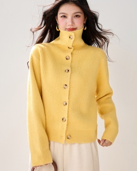 Loose high collar lapel sweater autumn and winter retro coat
