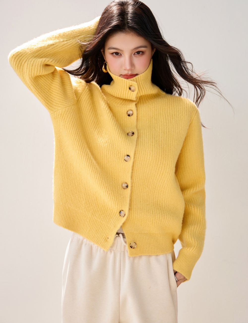 Loose high collar lapel sweater autumn and winter retro coat