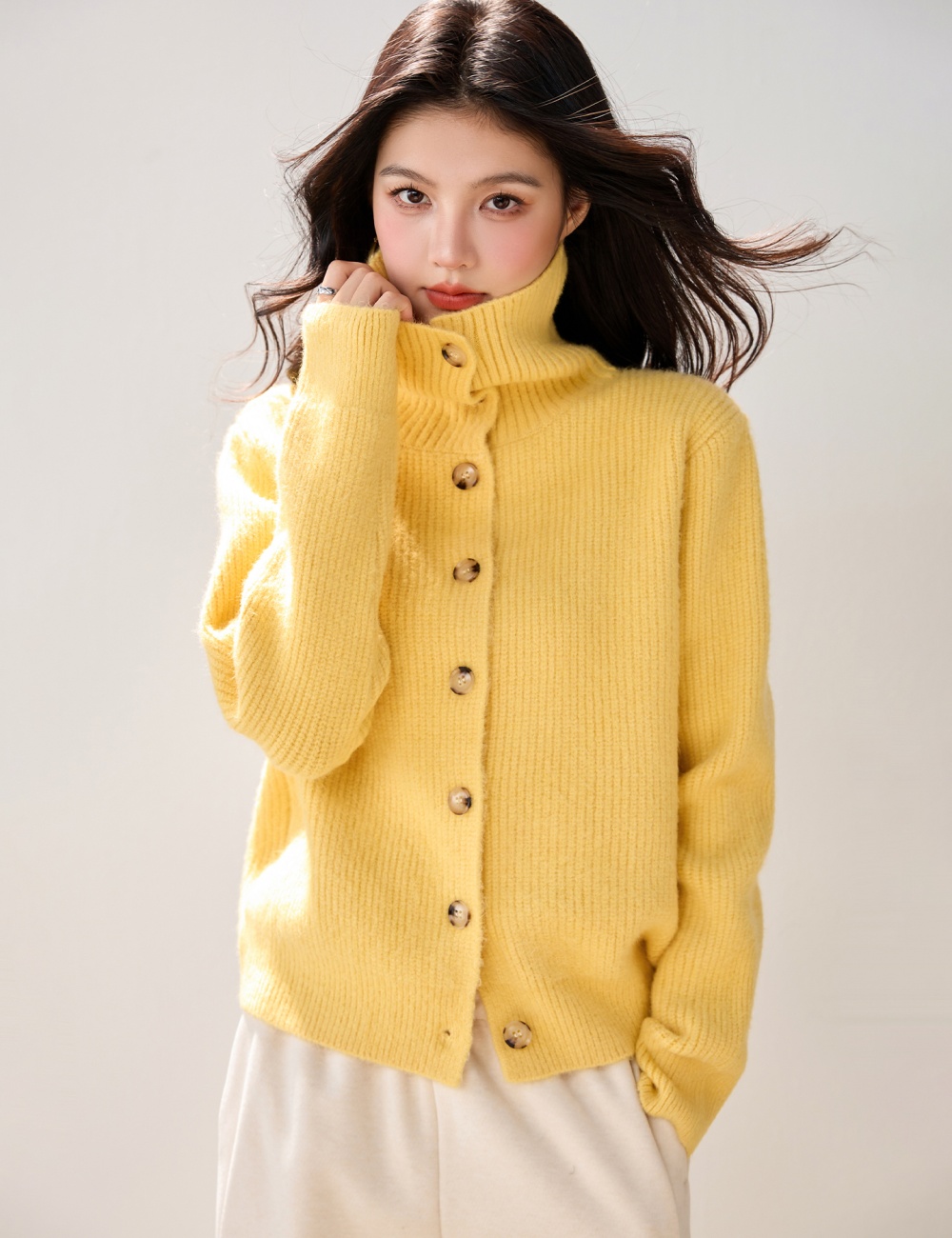 Loose high collar lapel sweater autumn and winter retro coat