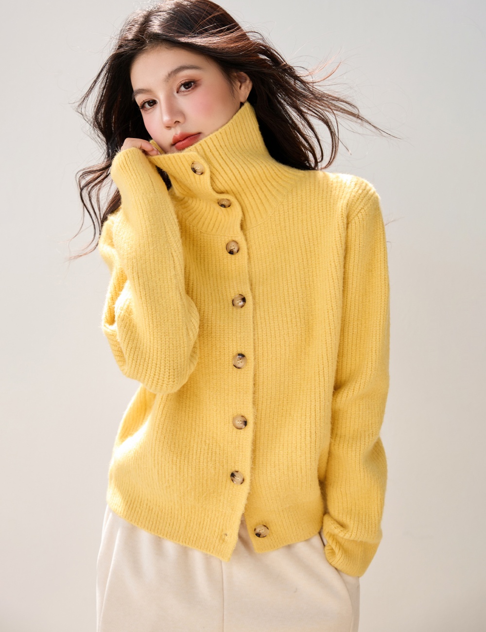 Loose high collar lapel sweater autumn and winter retro coat
