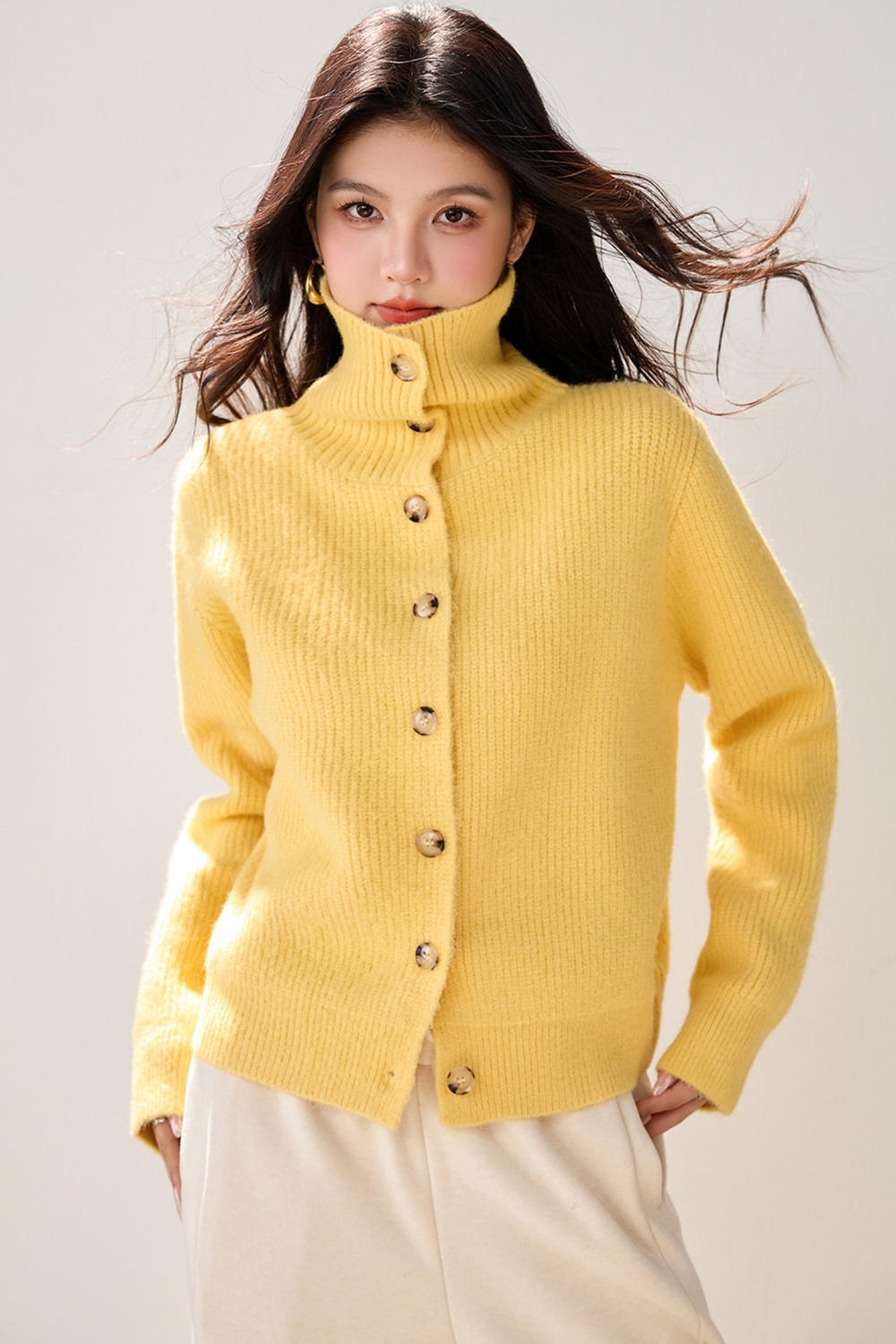 Loose high collar lapel sweater autumn and winter retro coat