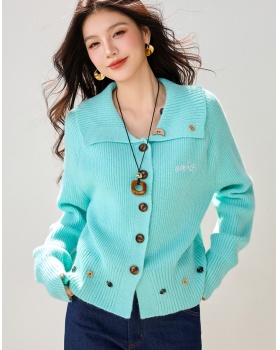 Autumn and winter lazy lapel coat loose knitted cardigan