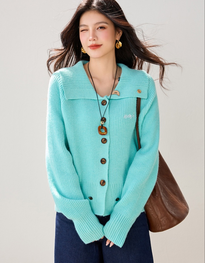 Autumn and winter lazy lapel coat loose knitted cardigan